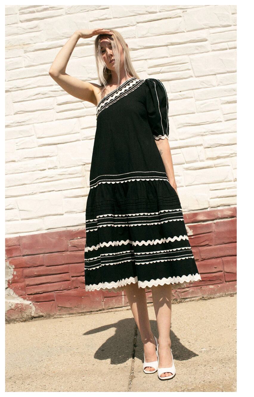 NEW Sea New York Ryleigh Rickrack One-Shoulder Cotton Dress Size XXS